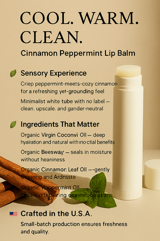 Handcrafted All‑Natural Lip Balm Coconut Oil Beeswax Cinnamon Peppermint 1 Pc